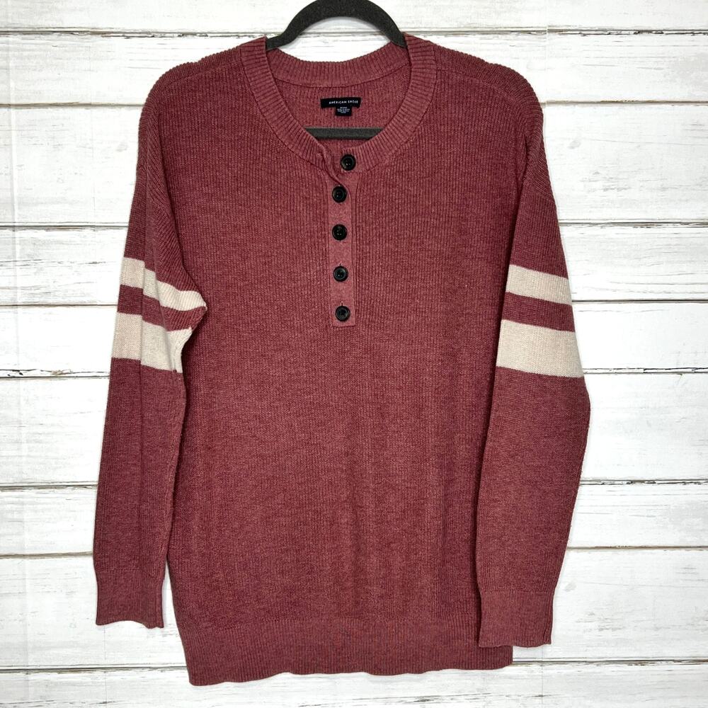 American Eagle Varsity Stripe Henley Pullover Sweater Size Medium